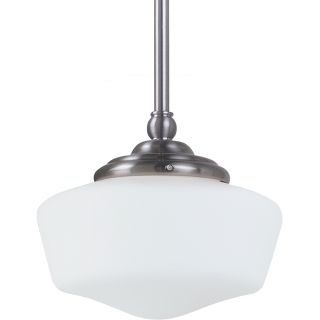 Sea Gull Lighting Academy Small One light Brushed Nickel Pendant Light With Satin White Schoolhouse Glass