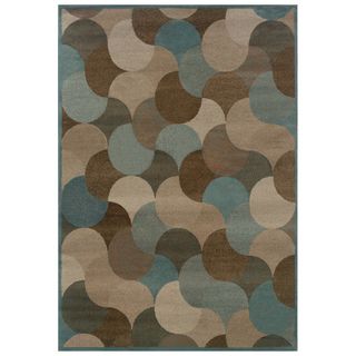 Abstract Beige/ Stone Blue Area Rug (111 X 33)