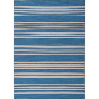 Handmade Flat Weave Stripe Pattern Durable Blue Rug (5 X 8)