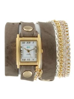 Womens Blue Leather & Multi Chain Wrap Watch by La Mer Collections