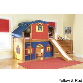 Bolton Furniture Bennington Low Loft Twin Bed With Castle Tower/ Top Tent/ Bottom Playhouse Curtain/ Slide Other Size Twin