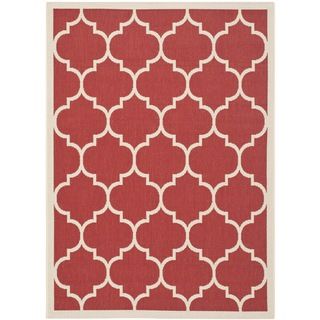 Safavieh Indoor/ Outdoor Courtyard Trellis pattern Red/ Bone Rug (53 X 77)