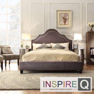 Inspire Q Fletcher Dark Grey Chenille Nail Head Arch Curved Upholstered Bed