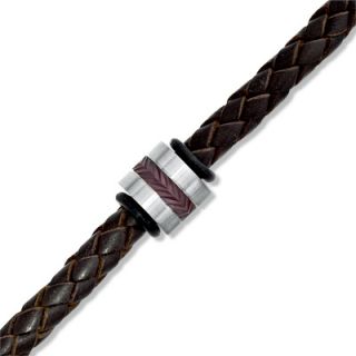 Mens Brown Braided Leather and Stainless Steel Bead Bracelet   8.75