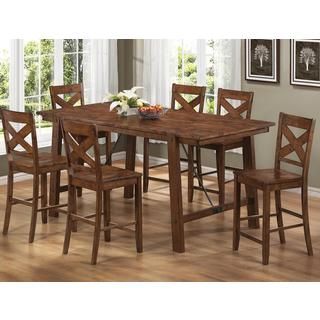 A Line Furniture Vintage Dark Oak Finish Wood Plank 7 piece Counter Height Dining Set Brown Size 7 Piece Sets