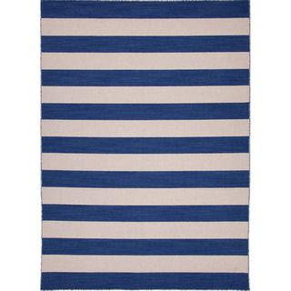 Reversible Handmade Flat weave Stripe pattern Blue Rug (9 X 12)