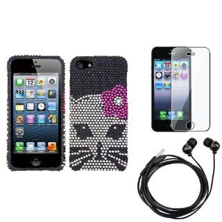 eForCity Headset + LCD Cover + Kitty Cat Skin Bling Diamante Diamond Case Cover compatible with iPhone® 5 5th Cell Phones & Accessories