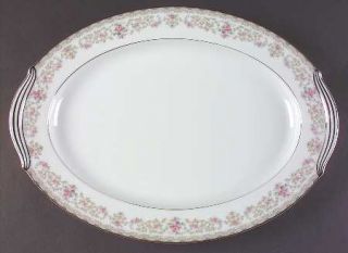 Noritake Edgewood 16 Oval Serving Platter, Fine China Dinnerware   Pink & Blue