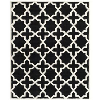 Handmade Moroccan Black Wool Rug With Cotton Canvas Backing (8 X 10)