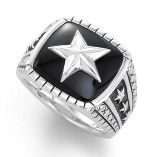 Goodman Mens Square Onyx Star Comfort Fit Ring in Sterling Silver