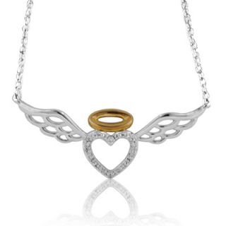 Diamond Accent Halo Heart with Wings Necklace in Sterling Silver