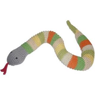 fairtrade knitted toy rattle snake green by lindenfrench