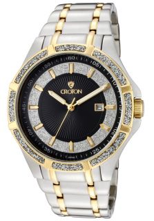 Croton CN307346TTBK  Watches,Mens Two Tone Diamond Dust Dial with Stainless Steel Bracelet, Luxury Croton Quartz Watches