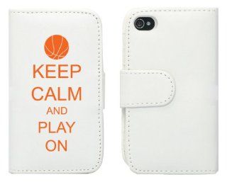 White Apple iPhone 5 5S 5LP541 Leather Wallet Case Cover Orange Keep Calm and Play On Basketball Cell Phones & Accessories