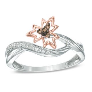 Enhanced Champagne and White Diamond Accent Maple Leaf Ring in