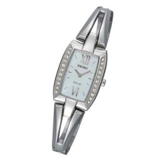 Ladies Seiko Solar Silver Tone Stainless Steel Watch with Blue Mother