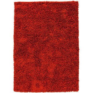 Hand woven Ultra Plush Shags Solid Pattern Red/ Orange Rug (2 X 3)