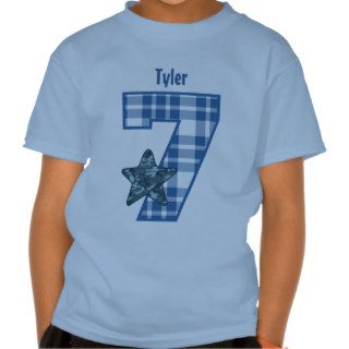 7th Birthday Boy PLAID Star Custom Name V20A Tee Shirts