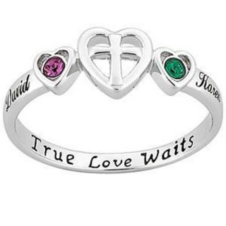 Purity Heart Cross Simulated Birthstone Ring in Sterling Silver (2
