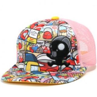 ililily Flexfit GANGNAM STYLE New Era Styled Flat Bill Cartoon Character Embroidery patched on front and back Ball Cap Trucker Hat Mesh Back with Adjustable Snapback (ballcap 539 3) at  Mens Clothing store Baseball Caps