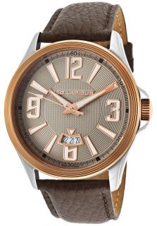 Ted Lapidus 5123703SM  Watches,Mens Brown Genuine Leather Grey Dial Silver Tone Case, Fashion Ted Lapidus Quartz Watches