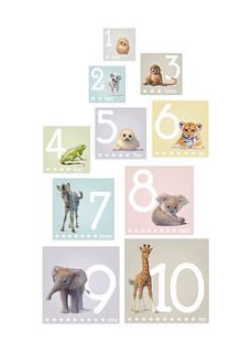 illustrated animals block number print by little blue zebra