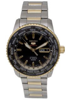 Seiko SRP130K1  Watches,Mens Automatic Sport Two tone w/ Black Dial and World Time, Casual Seiko Automatic Watches