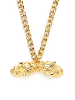 Gold Double Panther Head Pendant Necklace by Fallon