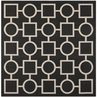 Safavieh Indoor/ Outdoor Courtyard Squares and circles Black/ Beige Rug (710 Square)