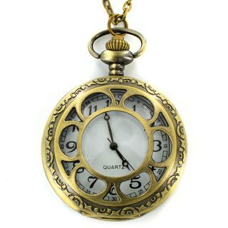 West Coast Jewelry Antiqued Bronzetone Flower Design Clock Necklace West Coast Jewelry Fashion Necklaces