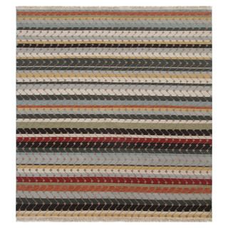 Hand knotted Blue Stripe Wool Rug (8 X 10)