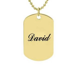 Mens Engraved Name Dog Tag Pendant in Gold Tone Stainless Steel (10