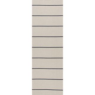 Handmade Flat Weave Stripe Pattern Ivory Runner Rug (26 X 8)