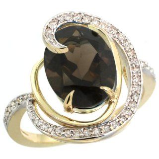 14k Gold ( 12x10 mm ) Stone Engagement Smoky Topaz Ring w/ 0.23 Carat Brilliant Cut Diamonds & 5.65 Carats Oval Cut Stone, size 5.5 Jewelry