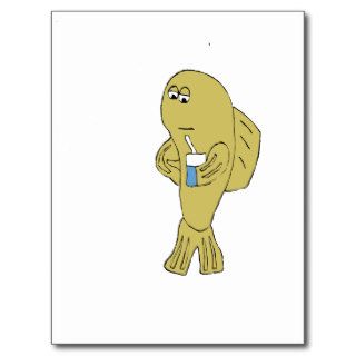 Cartoon Fish With Soda Postcard