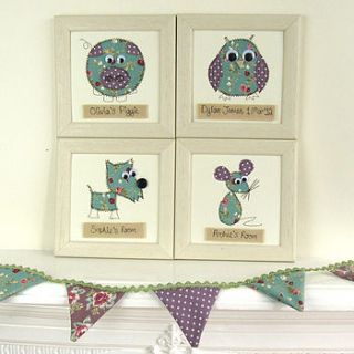 personalised animal embroidered framed artwork by zoe gibbons