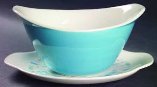 Royal (USA) Blue Heaven Gravy Boat & Underplate, Fine China Dinnerware   Abstrac