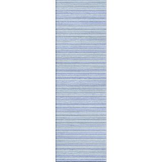 Handmade Flat Weave Stripe Pattern Blue Runner Rug (26 X 8)