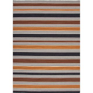 Handmade Reversible Flat weave Stripe Pattern Brown Rug (9 X 12)