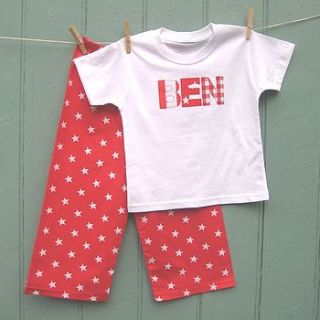 personalised applique red satr pyjama by kushdi for kids