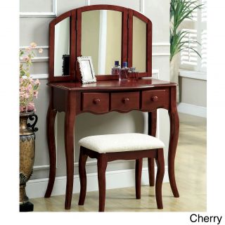 Furniture Of America Classic Nasheline 3 Drawer Vanity / 3 Sided Mirror Set