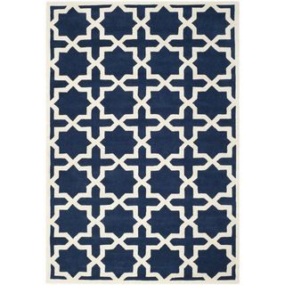 Handmade Moroccan Dark Blue Indoor Wool Rug (5 X 8)