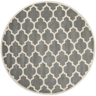 Handmade Moroccan Geometric Dark Grey Wool Rug (7 Round)