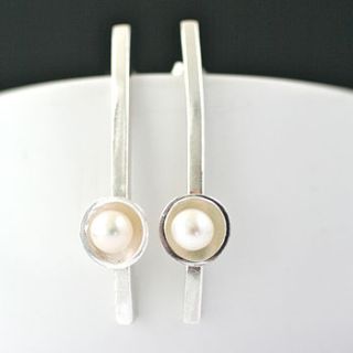 silver pearl dangle earrings by louy magroos