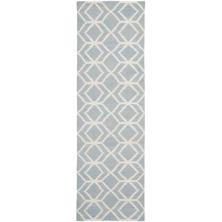 Safavieh Hand woven Moroccan Dhurrie Blue/ Ivory Wool Rug (26 X 10)