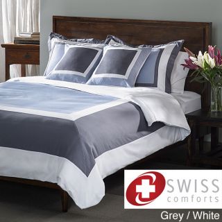 HatZlocha Com Inc Swiss Comforts Cotton 5 piece Duvet Cover Set Grey Size Queen