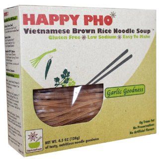HAPPY PHO   Garlic Goodness, GLUTEN FREE Vietnamese Brown Rice Pho Noodle Soup, 4.5 oz, 2 SERVINGS Per Box (Pack of 6)  Grocery & Gourmet Food