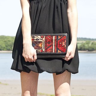 leather and antique carpet lilly clutch bag by lion house handbags