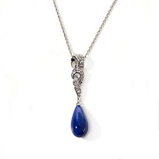 Blue Lapis and White Topaz Sterling Silver Teardrop Pendant with 17" Chain