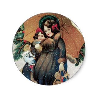 Vintage Christmas Shopping in Snow Sticker